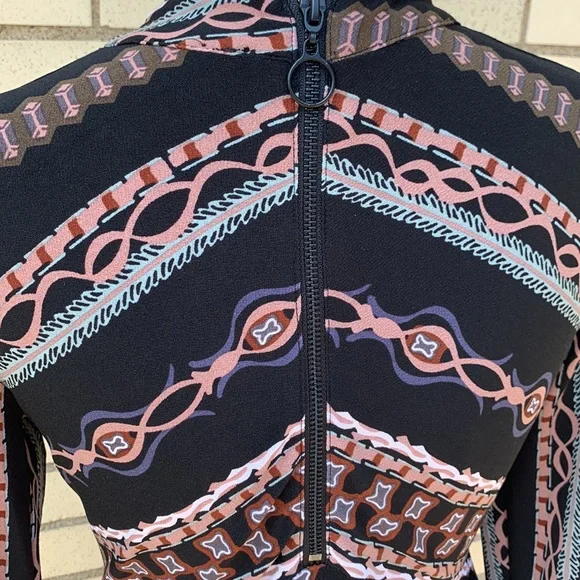 Free People Stella Black Patterned Mock Neck Lined Mini Dress - Picture 7 of 11